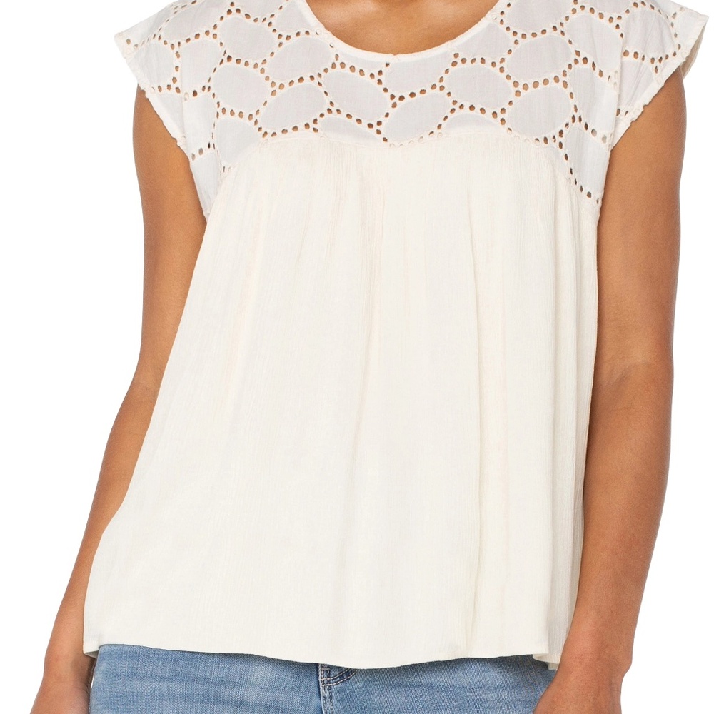 LIVERPOOL SHORT SLEEVE DOLMAN BLOUSE W/ EMBROIDERY Size LL / VANILLA EYELET